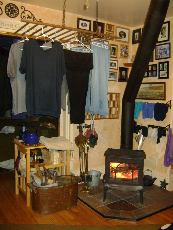 Drying clothes above the wood stove